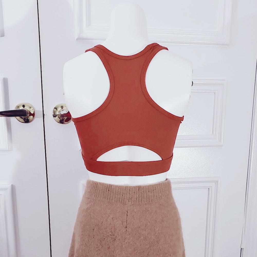 Women's Spandex Rust Orange Cutout Back Sports Bra- Size M (Small fit)